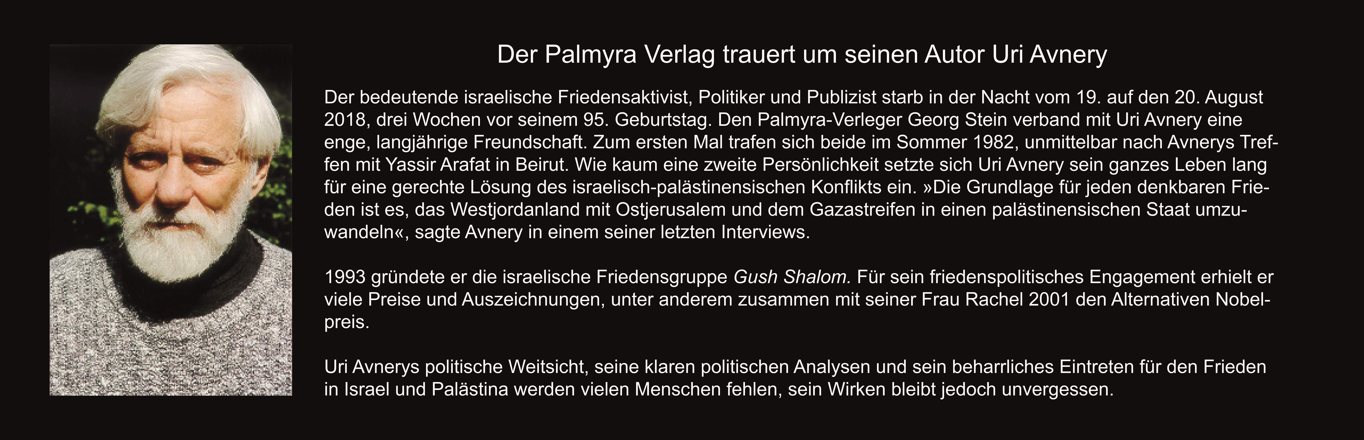Der Palmyra Verlag trauert um Uri Avnery